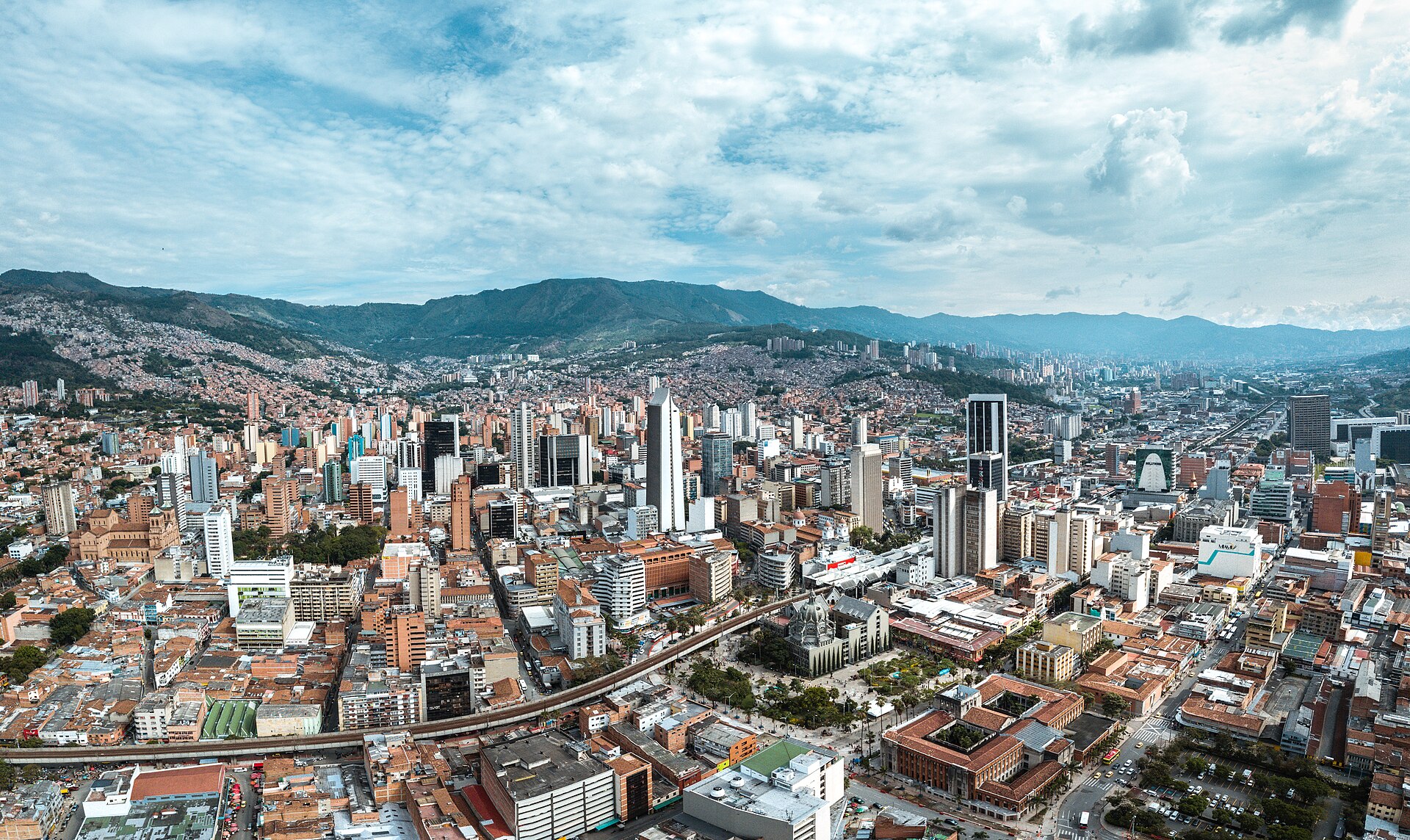 Aerial skyline view of Medellín Colombia